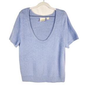 Maeve by Anthropologie Baby Blue Fuzzy Soft Short Sleeve Scoop Neck Knit Top XL